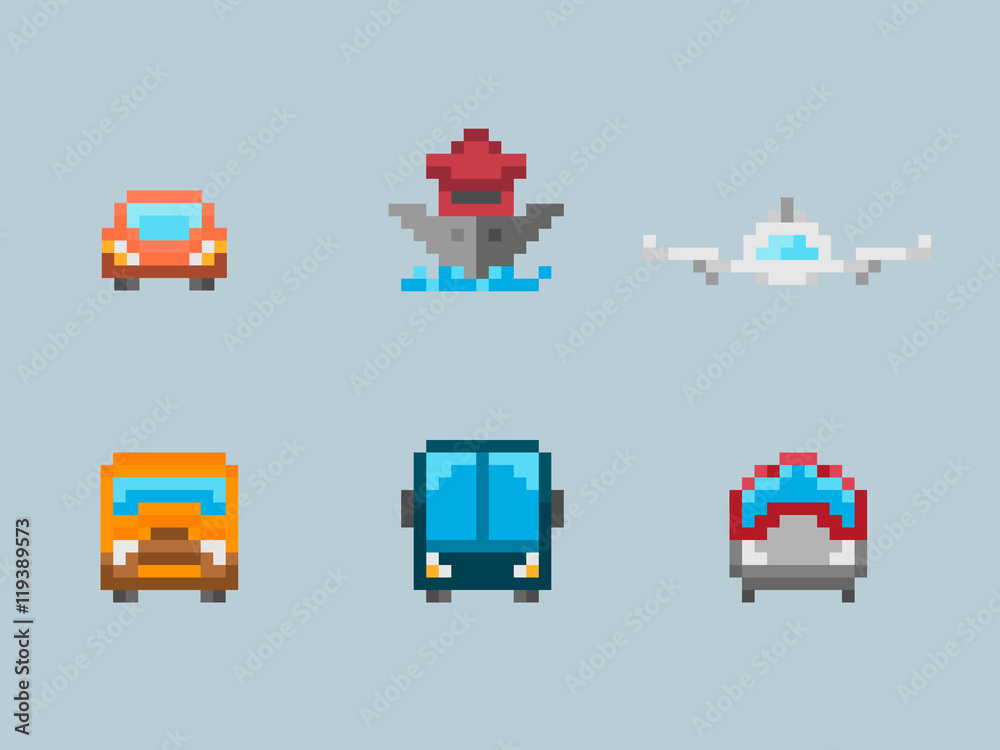 Pixel Art Transport Icon Set Stock Vector | Adobe Stock