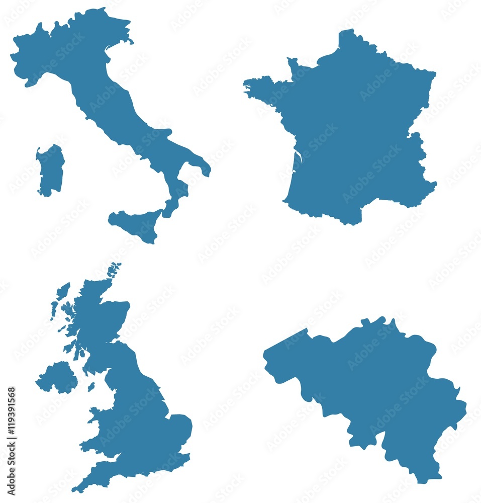Cartes : Italie, France, Royaume unis et Belgique