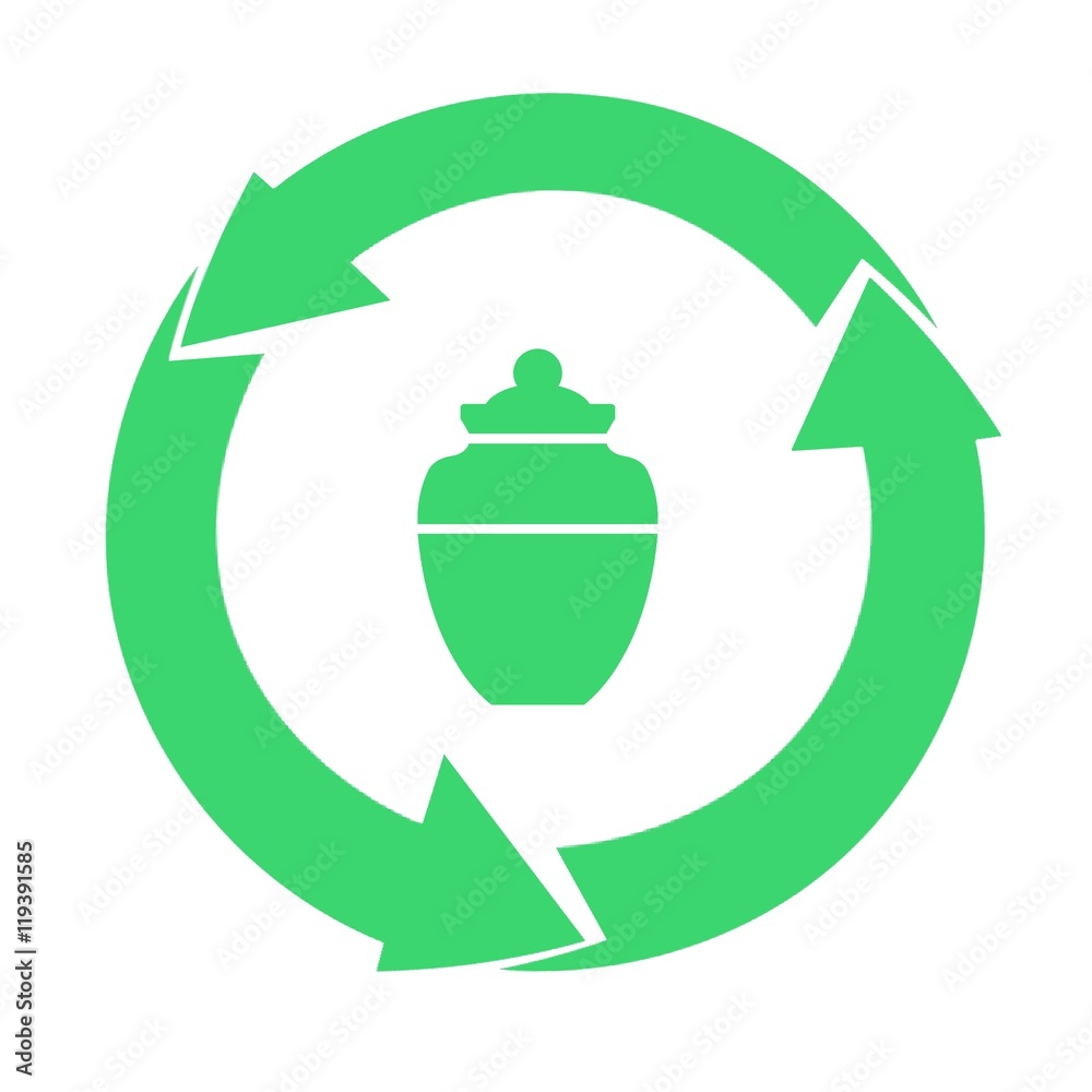 Urne funéraire dans un symbole recyclage Urne funéraire dans un symbole recyclage