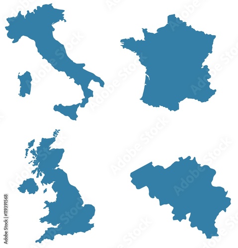 Cartes : Italie, France, Royaume unis et Belgique