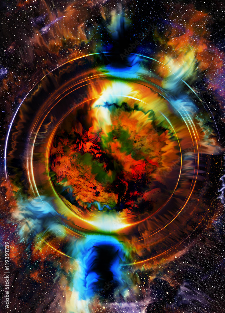 Cosmic space and color circle effect with planet, color background. Cosmic space and color circle effect with planet, color background.