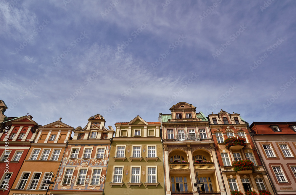 Facades of houses in the Old Market Square in Poznan.