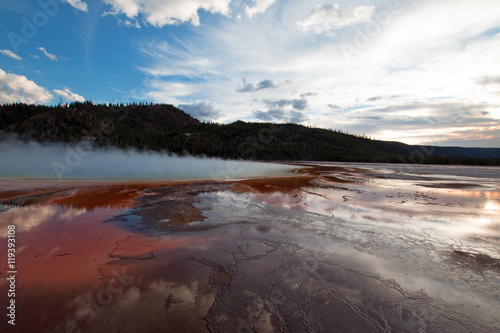 Grand Prismatic Spring at sunset in Yellowstone National Park in Wyoming United States © htrnr