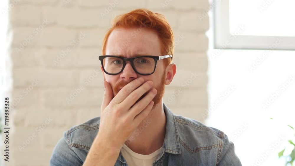 Reaction of Loss, Failure, Unsatisfied Man with Beard and Red Hairs, Portrait