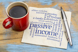 passive income word cloud on a napkin