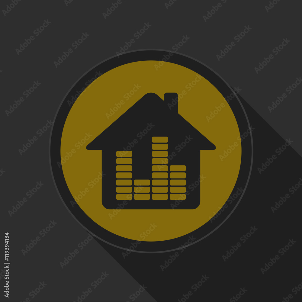 dark gray and yellow icon - house with equalizer dark gray and yellow icon - house with equalizer