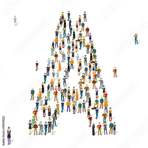People crowd alphabet. Vector ABC, letter A