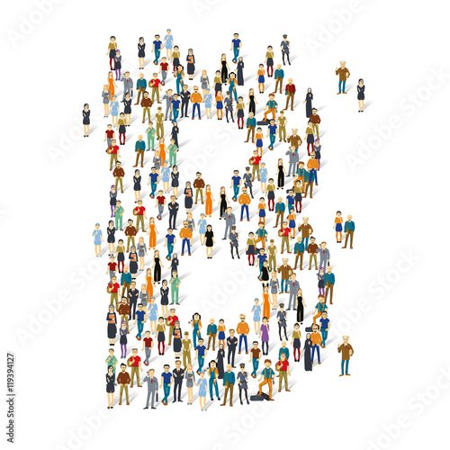 People crowd alphabet. Vector ABC, letter B