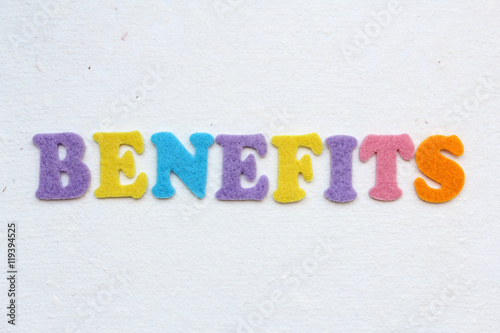 word benefits on white handmade paper background