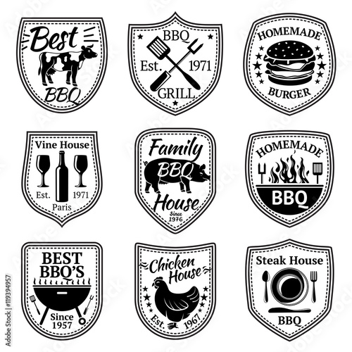 Vector set of grill, barbecue and steak labels.