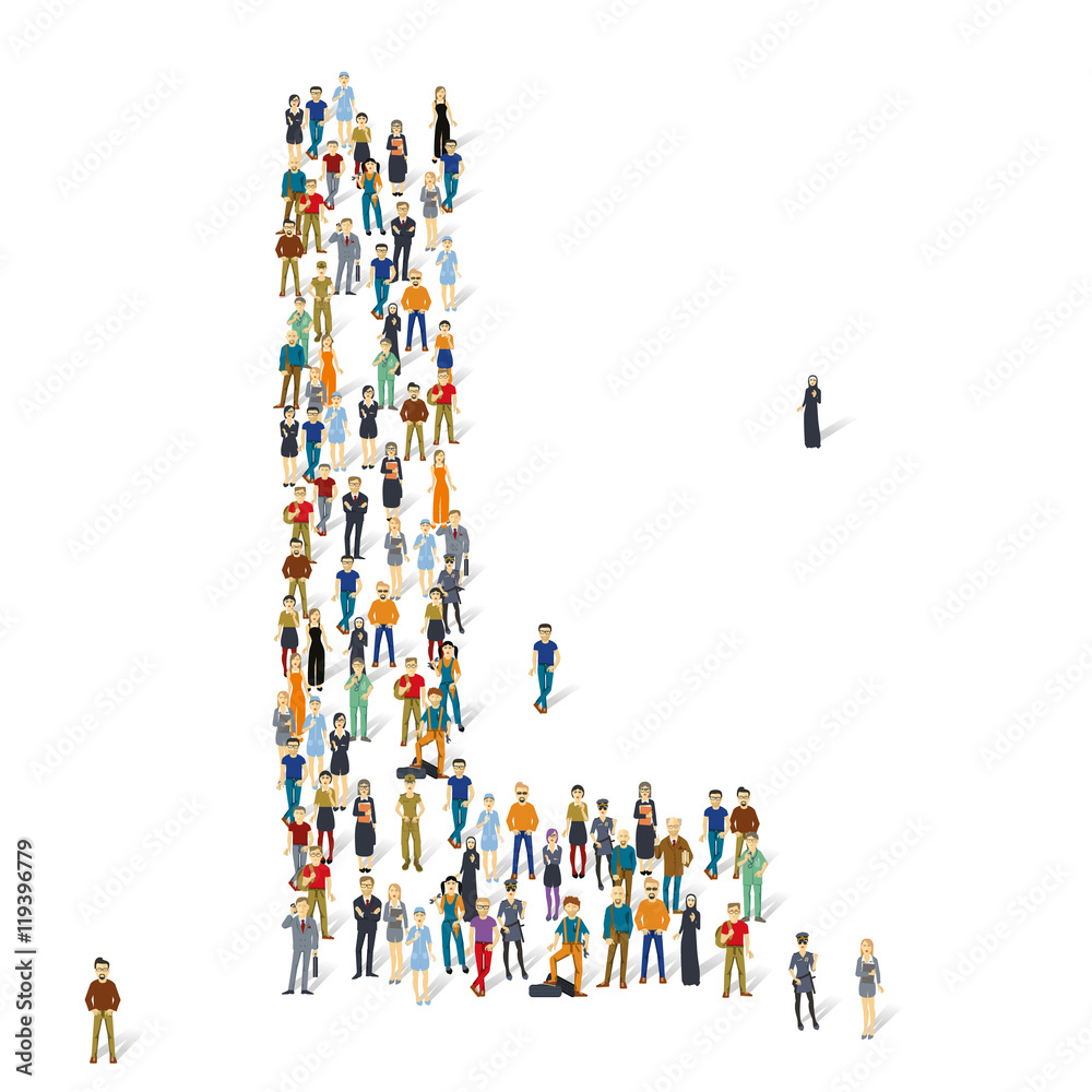 People crowd alphabet. Vector ABC, letter L People crowd alphabet. Vector ABC, letter L