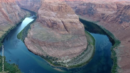 Aerial pull back of Horseshoe Bend and the Colorado River