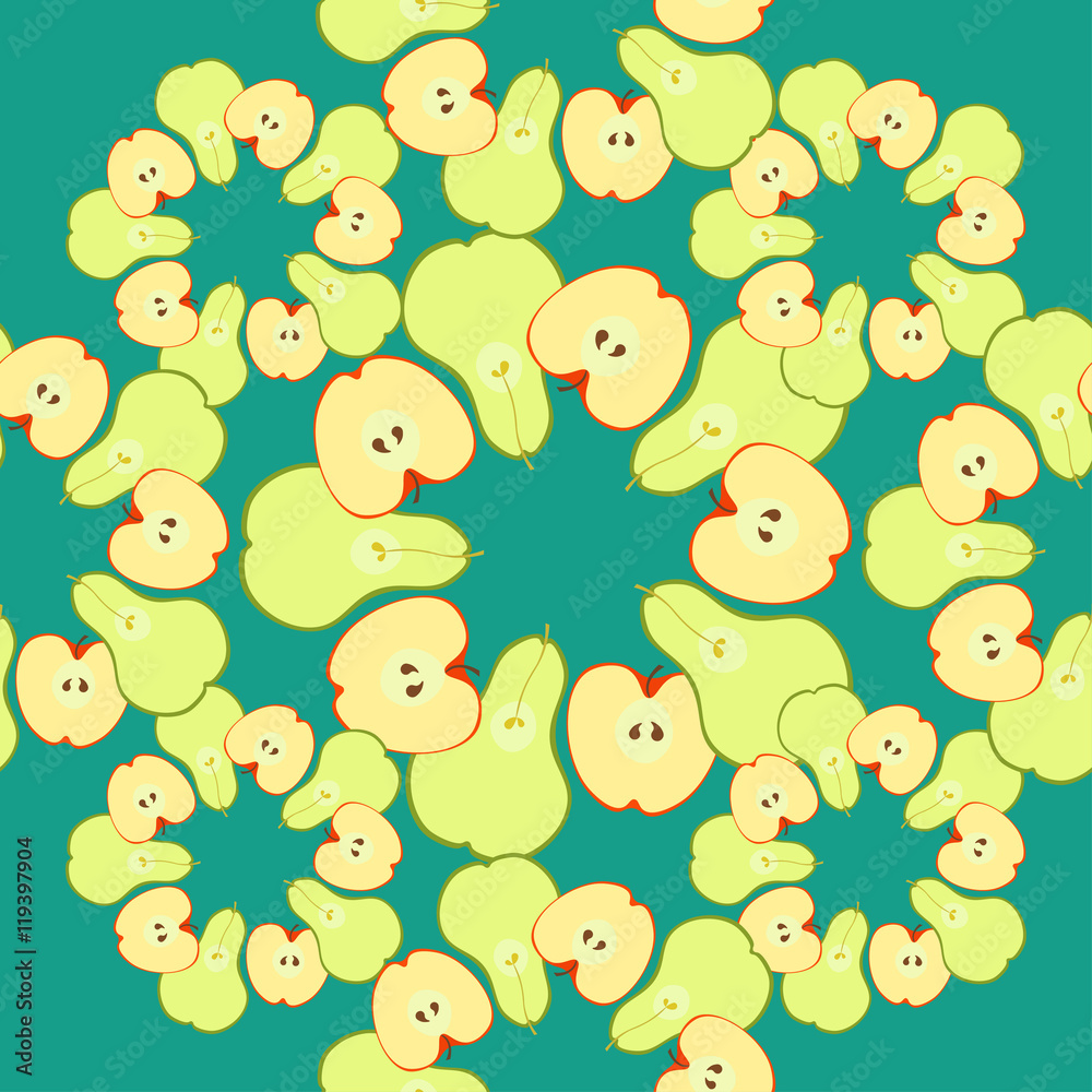 Seamless pattern with apples and pears in a cut. Seamless pattern with apples and pears in a cut.