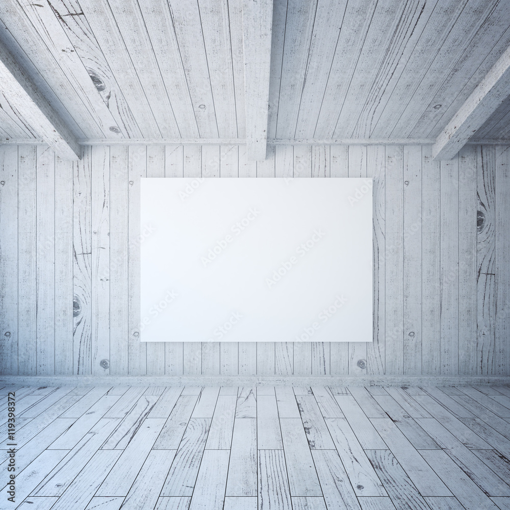 Blank billboard in wooden interior Blank billboard in wooden interior