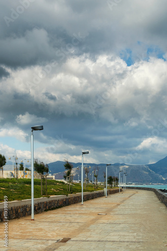 Promenade at the sea coast in Rethymno city, Crete, Greece