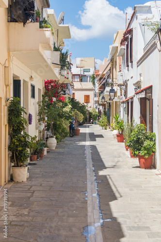 Typical street in old town of Rethymno, Crete, Greece © rostovdriver