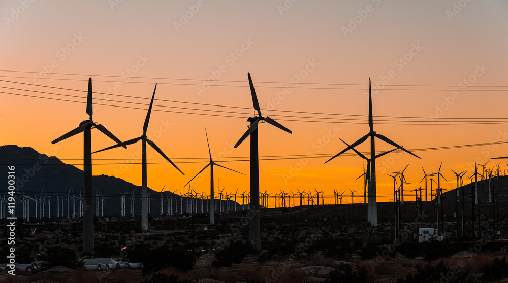 Windmills at sunset - Backlit