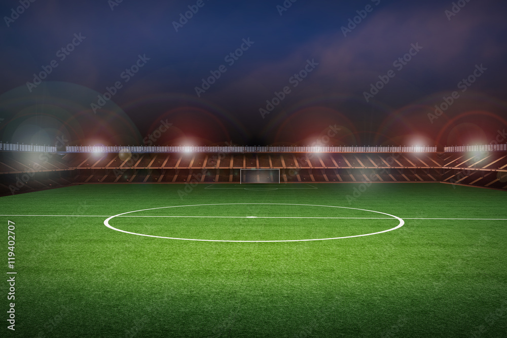 Fototapeta premium pusty stadion z boiskiem do piłki nożnej