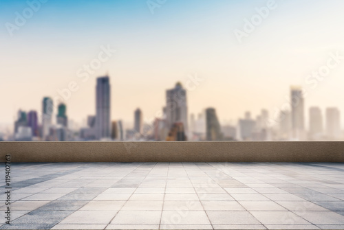 roof top balcony with cityscape background photo