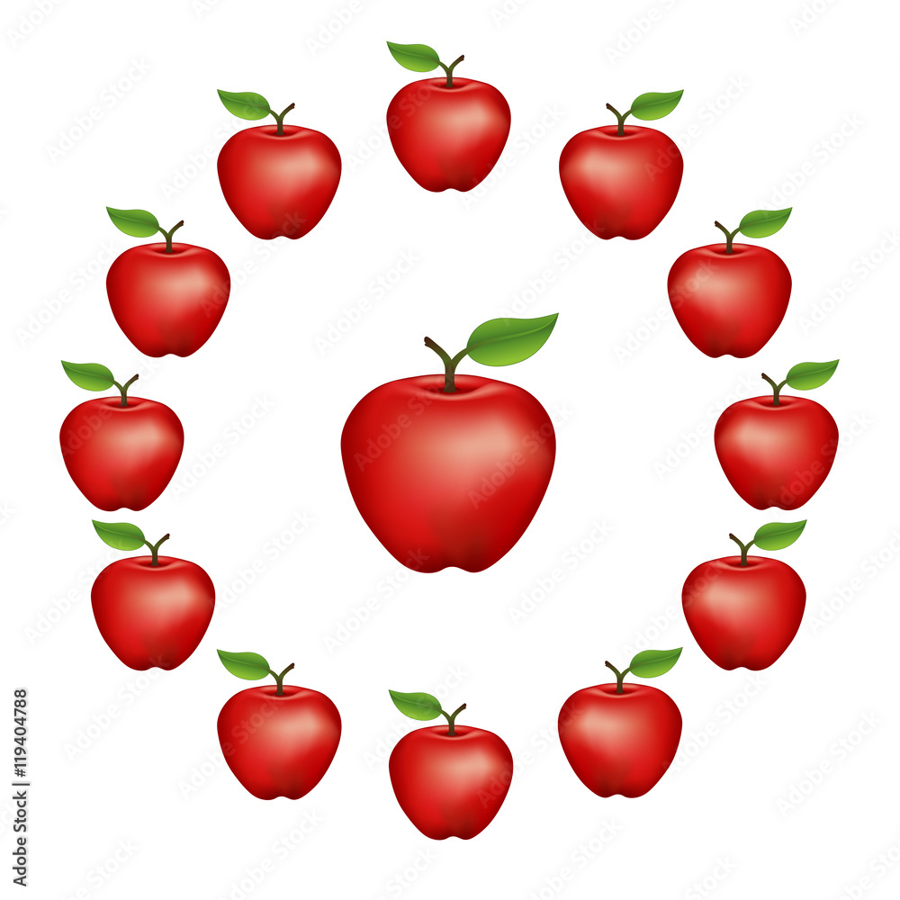 Red Delicious apples in a wheel, fresh, natural, ripe, orchard garden fruit in a circle, isolated on a white background. Red Delicious apples in a wheel, fresh, natural, ripe, orchard garden fruit in a circle, isolated on a white background.