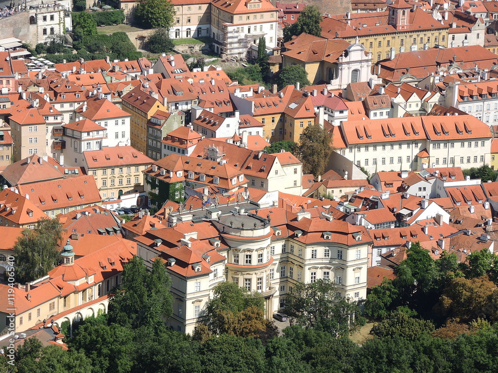 Prague is the capital of the Czech Republic. political and cultural center of Bohemia. Its historic center was included in the Unesco World Heritage . Roofs of the city.