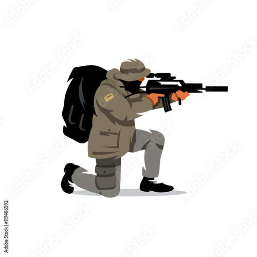 Vector Tactical shooting warrior Cartoon Illustration.