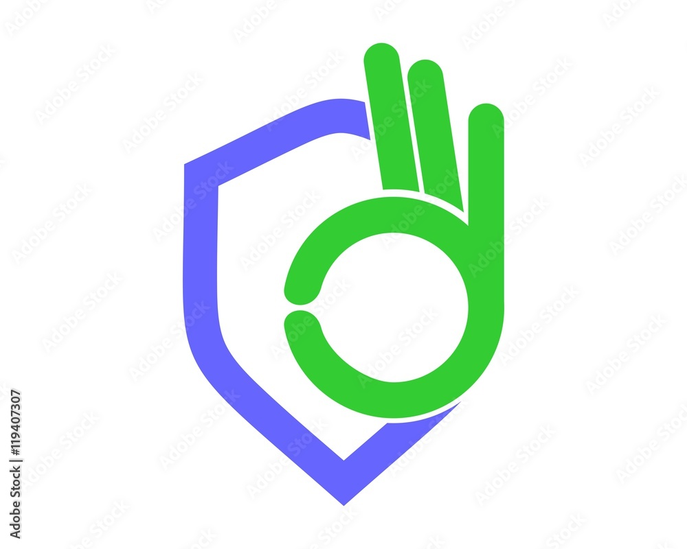 shield icon with ok fingers shield icon with ok fingers