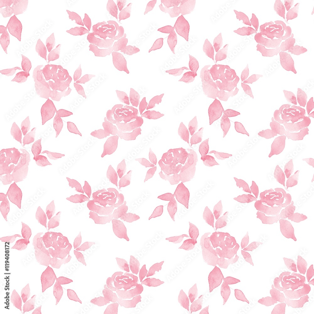 Simple roses. Watercolor background with flowers. Seamless pattern 9