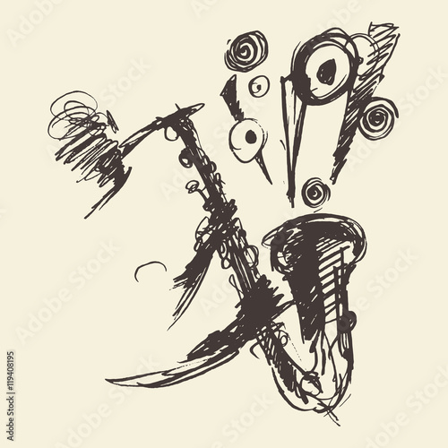 Man playing saxophone drawn vector sketch.