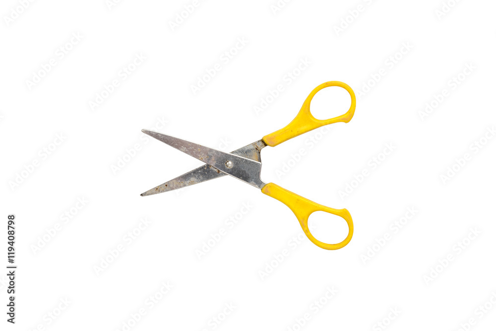 Yellow scissors isolated on a white background. Clipping path Yellow scissors isolated on a white background. Clipping path