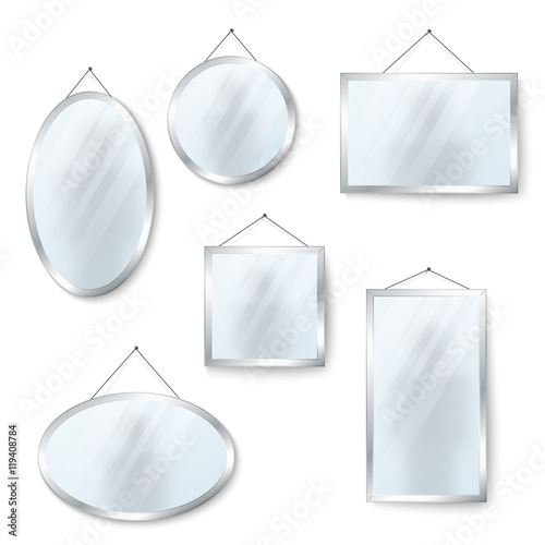 Vector hanging mirrors isolated on white