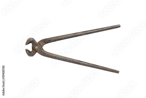 Pairs of old pincers and nippers on a white background. Clipping path