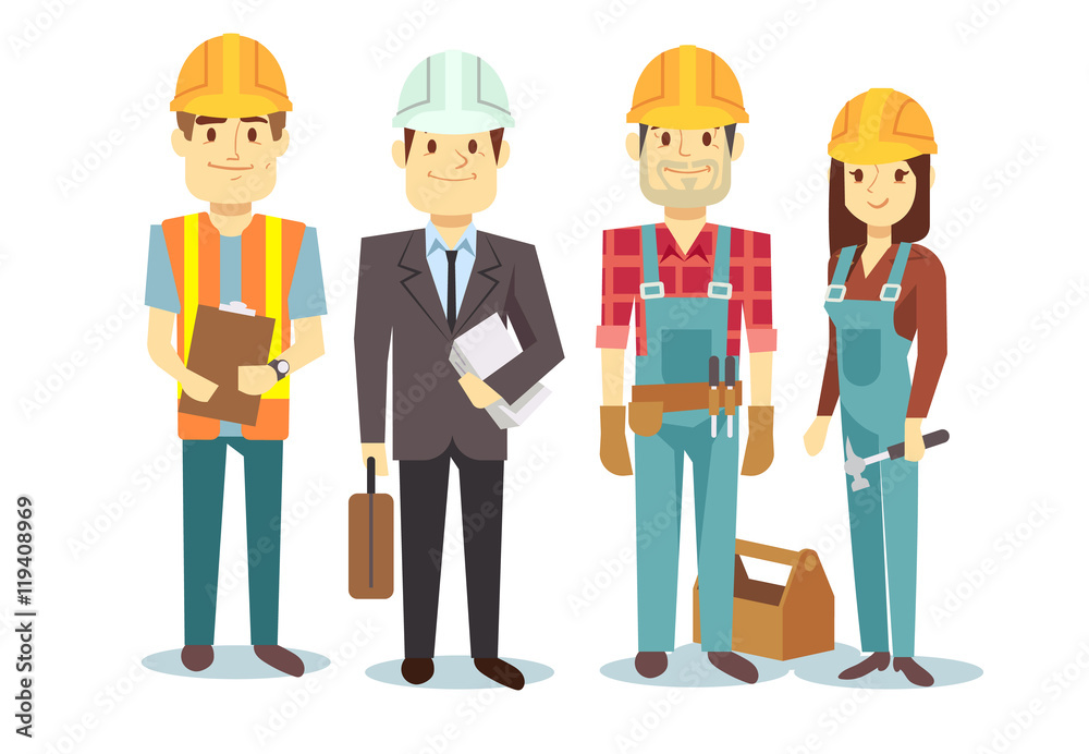 Construction workers team vector builder characters group Construction workers team vector builder characters group