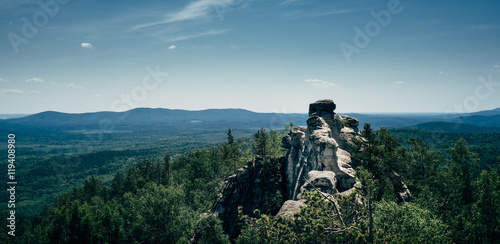 The ancient mountain range in the Southern Urals  the mountain Shihan. View from the top.