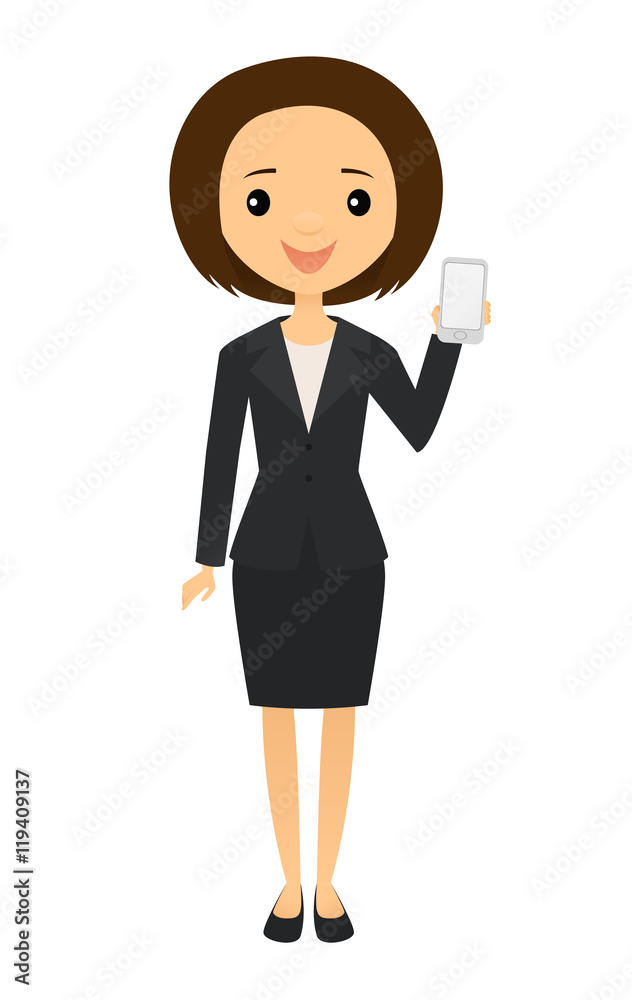 Smiling business woman holding a cell phone Smiling business woman holding a cell phone