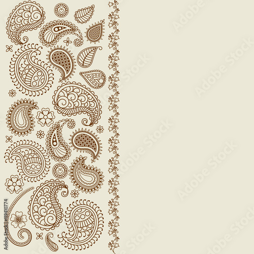Fototapeta Naklejka Na Ścianę i Meble -  Paisley leaf henna elements greeting card. Vector illustration