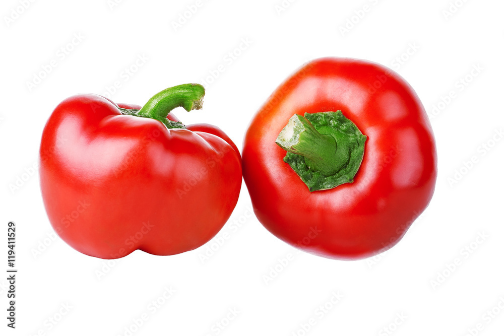 Two red peppers on a white background Two red peppers on a white background