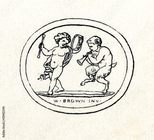 Fotografie Amor and satyr - engraved gem by William Brown (from Meyers Lexikon, 1895, 7/286