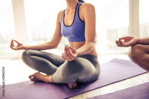 Afro American woman doing yoga