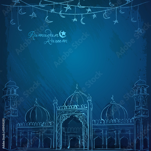 Ramadan Kareem vector mosque line sketch for greeting background