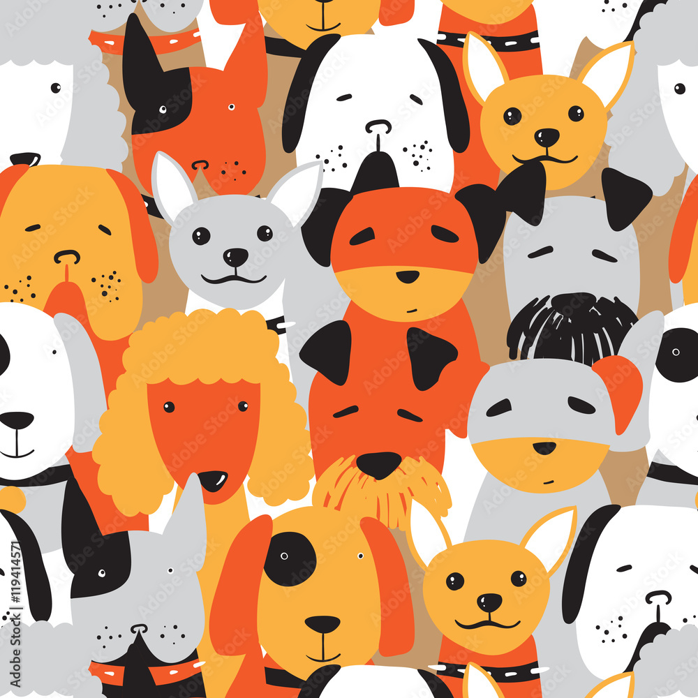 Obraz premium Seamless pattern with cute different kinds of dogs