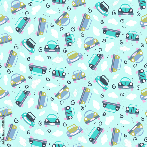 Seamless patter with cars. Can be used for textile, kids clothes