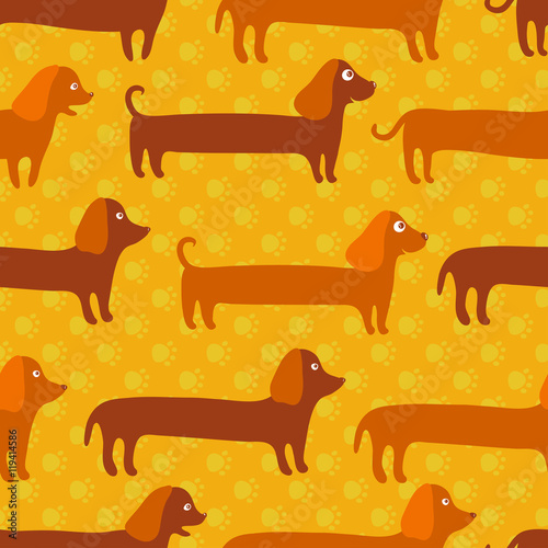 Seamless pattern with cute badger-dogs