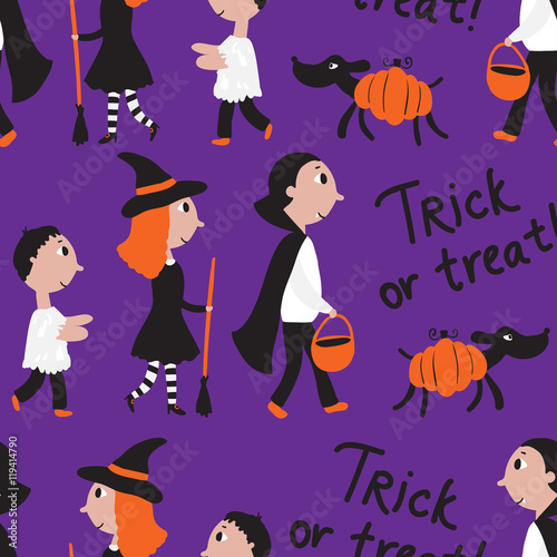 Seamless pattern with kids at halloween