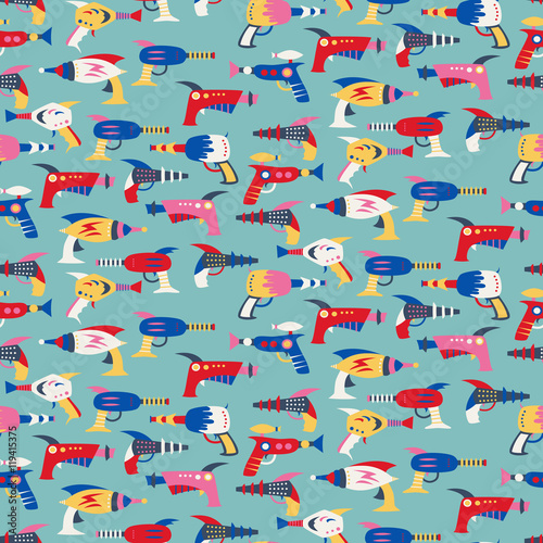 Seamless pattern with vintage space weapons