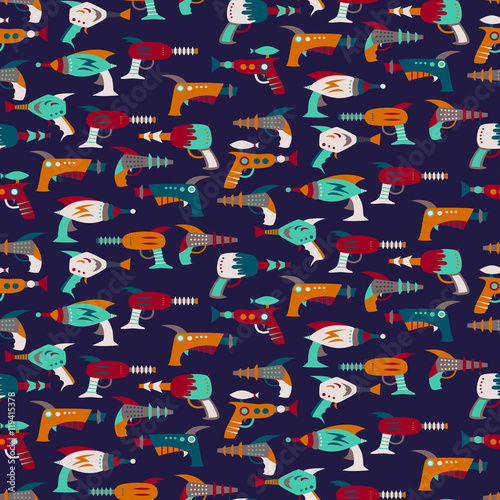 Seamless pattern with vintage space weapons