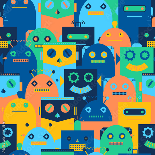 Seamless pattern with vintage robots