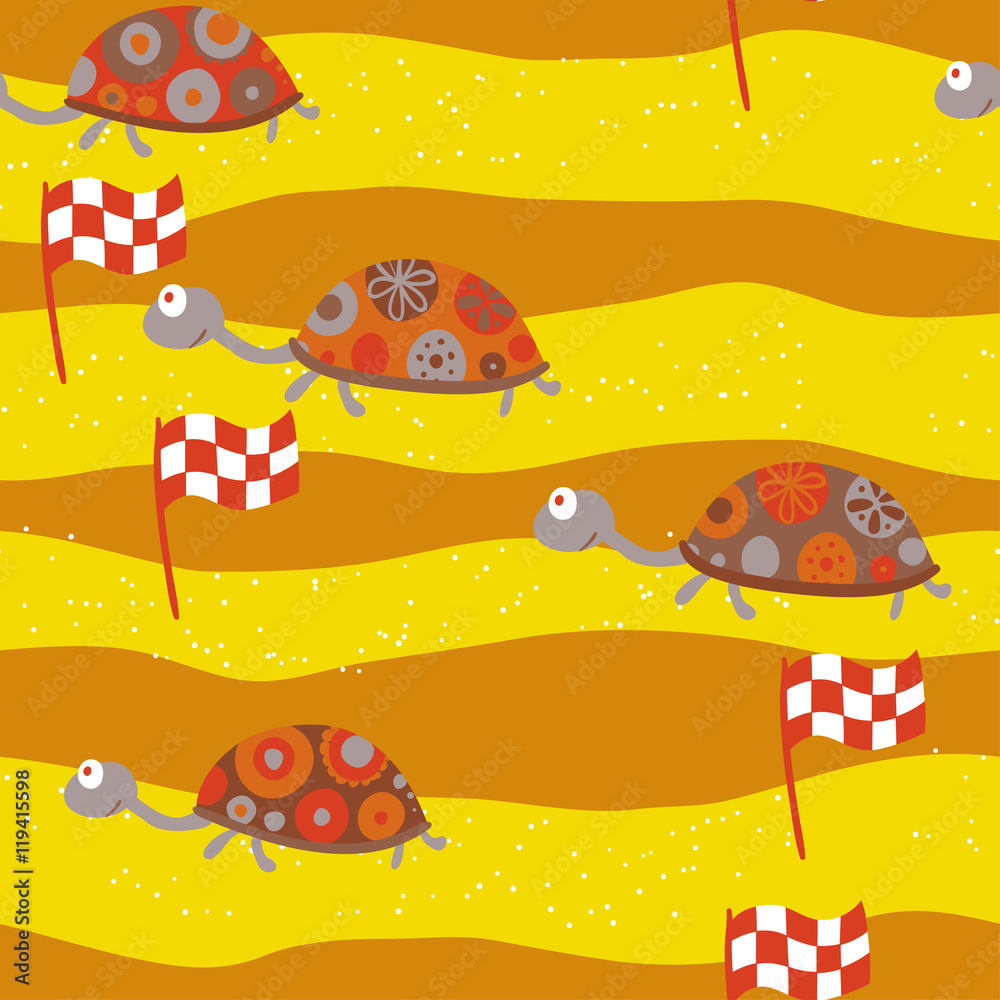 Naklejka premium Seamless pattern with cute different turtles