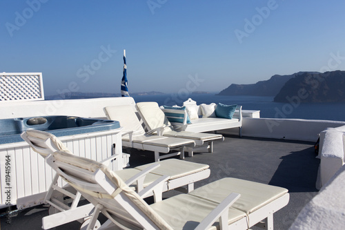 Sunbathing area with a beautiful view of the sea and mountains © Johan Sky