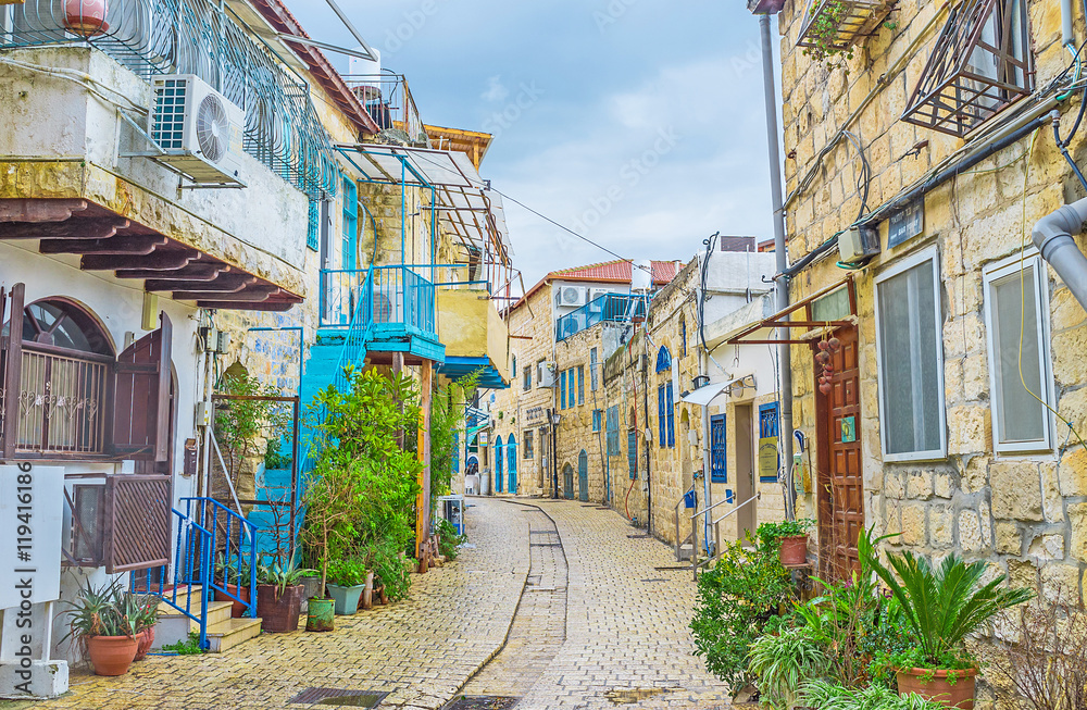The winding street of Safed, Israel